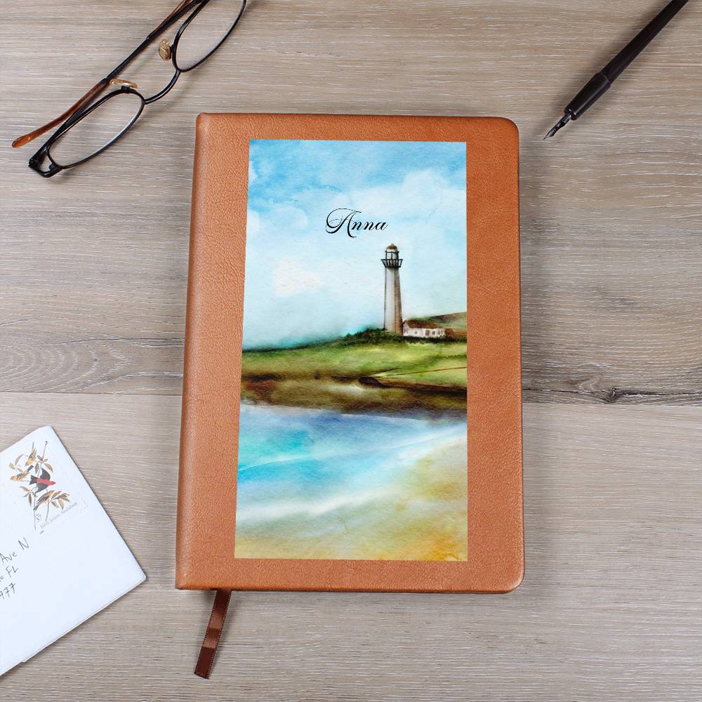 Personalized Lighthouse Beach Dream Leather Journal