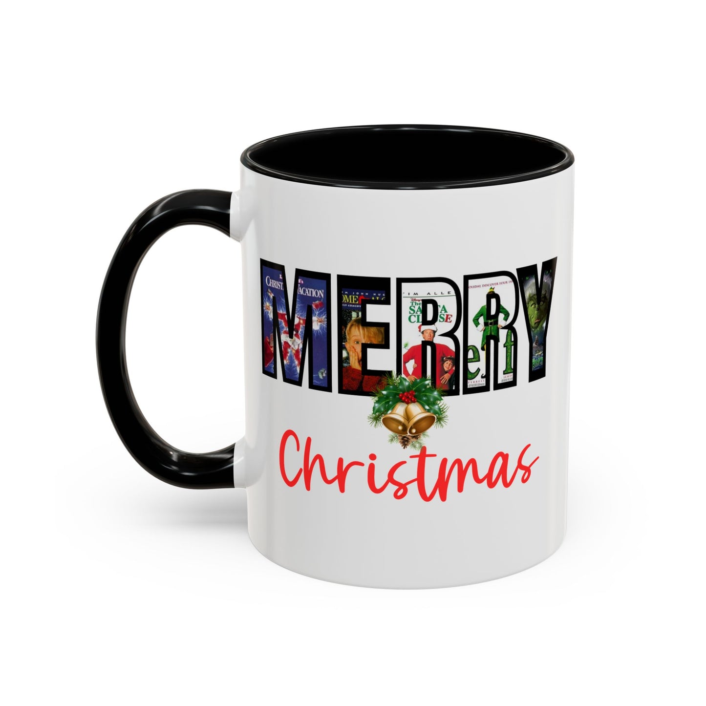 Cute Merry Christmas Nostalgic Holiday Movie Poster Mug | Christmas Gift | Christmas Bells | 11oz Accent Mug | 15oz