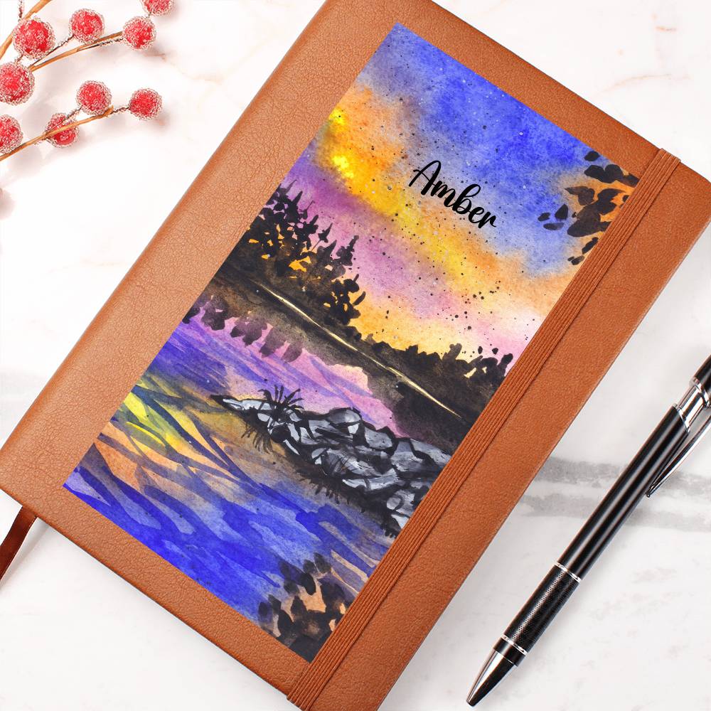 Night Sky Mountain and Seascape Leather Journal | Personalized Journal