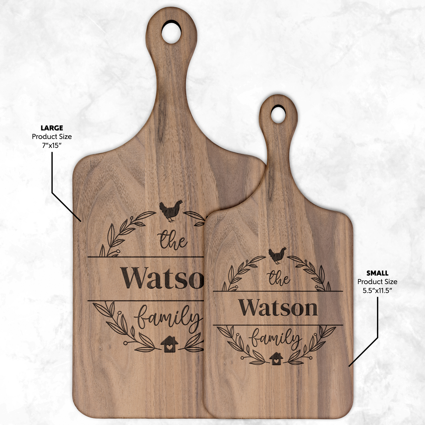 Family Last Name Personalized Hardwood Paddle Cutting Board