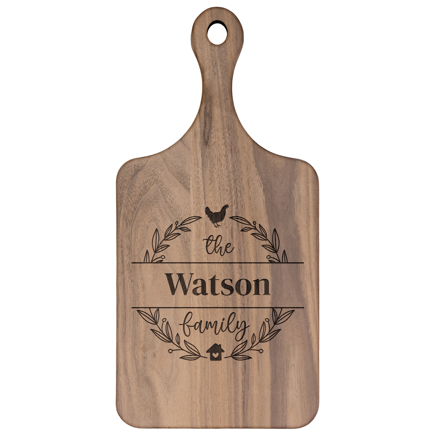 Family Last Name Personalized Hardwood Paddle Cutting Board