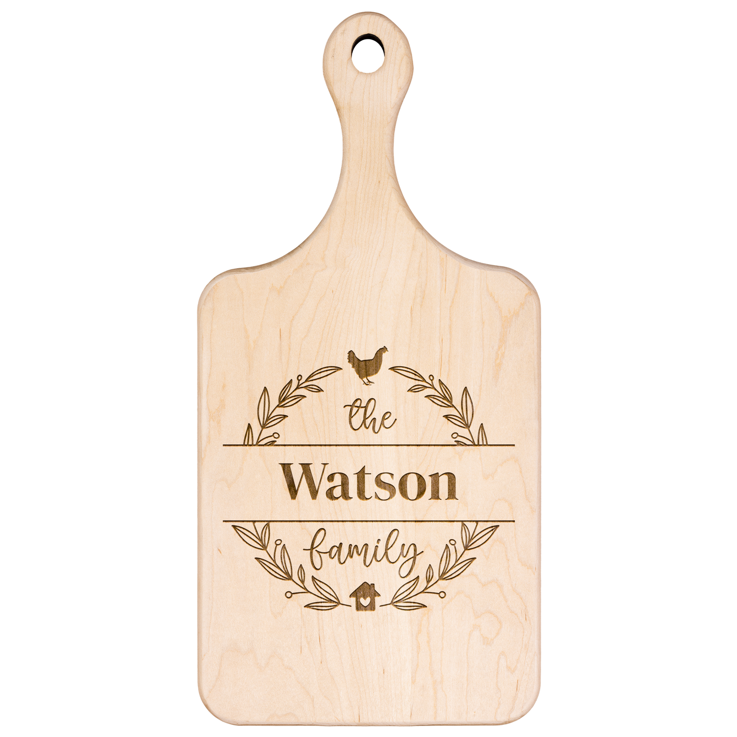 Family Last Name Personalized Hardwood Paddle Cutting Board