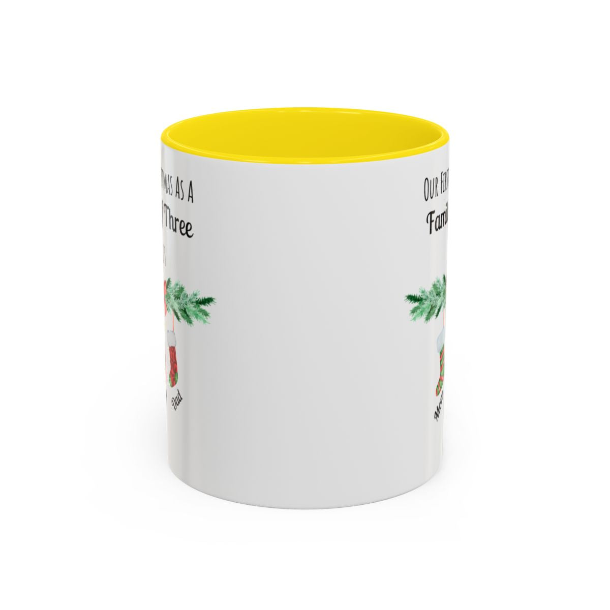 Personalized Christmas Family of Three Mug | Ceramic White 11oz and 15oz Mugs | Accent Mugs |