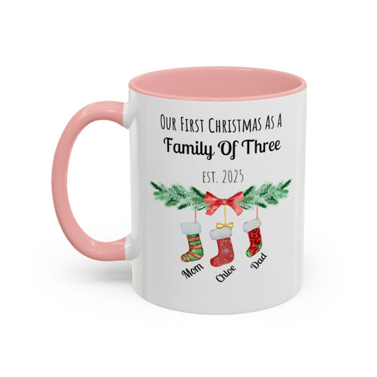 Personalized Christmas Family of Three Mug | Ceramic White 11oz and 15oz Mugs | Accent Mugs |