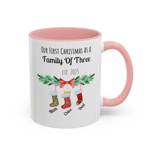 Personalized Christmas Family of Three Mug | Ceramic White 11oz and 15oz Mugs | Accent Mugs |