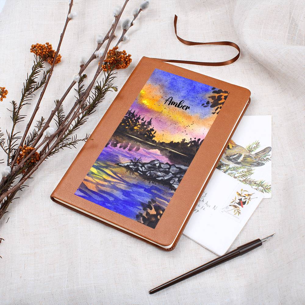 Night Sky Mountain and Seascape Leather Journal | Personalized Journal