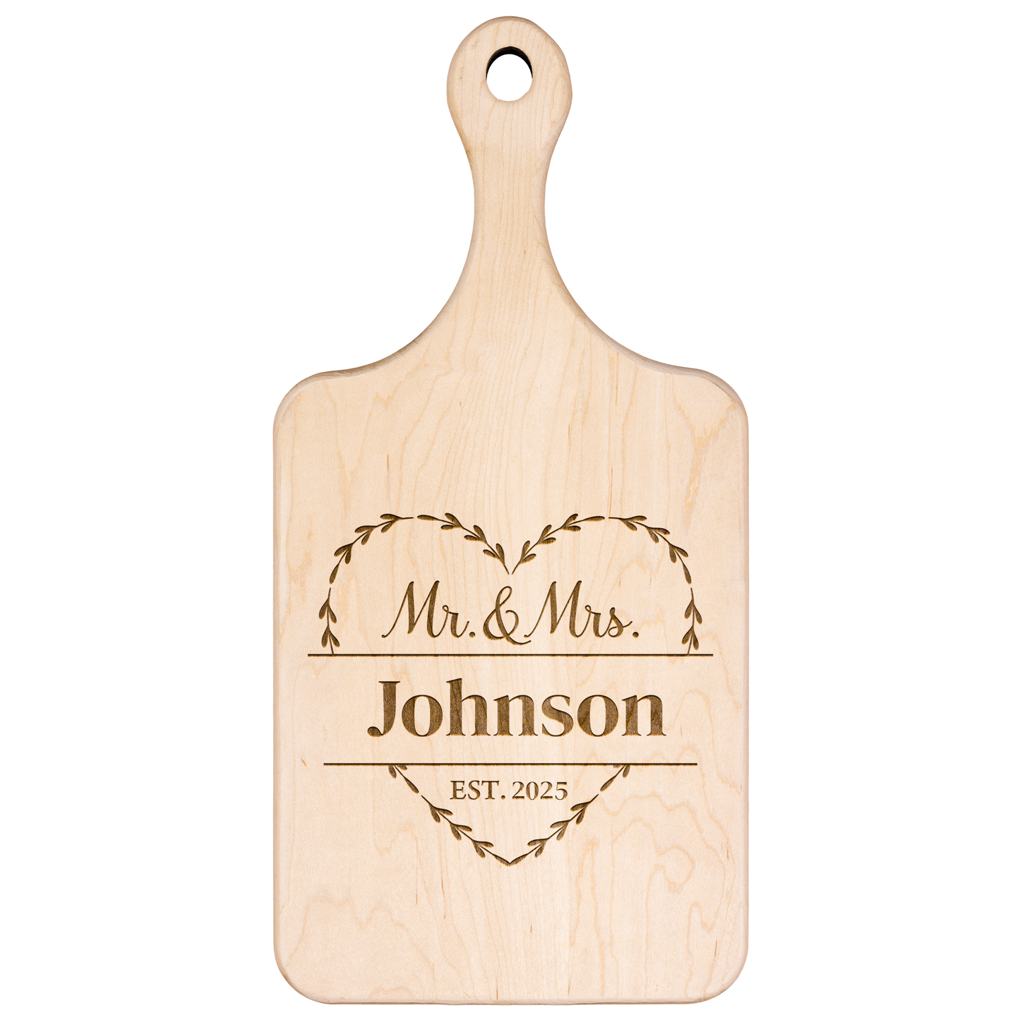 Couples Personalized Hardwood Paddle Cutting Board