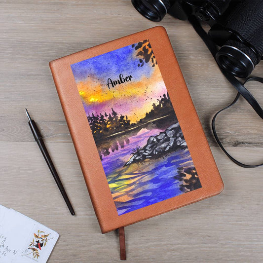 Night Sky Mountain and Seascape Leather Journal | Personalized Journal