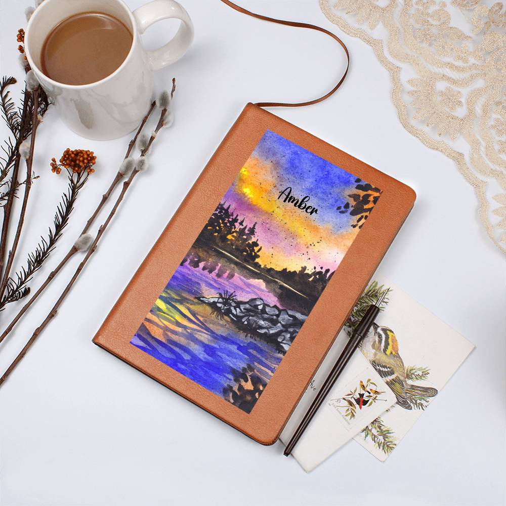 Night Sky Mountain and Seascape Leather Journal | Personalized Journal