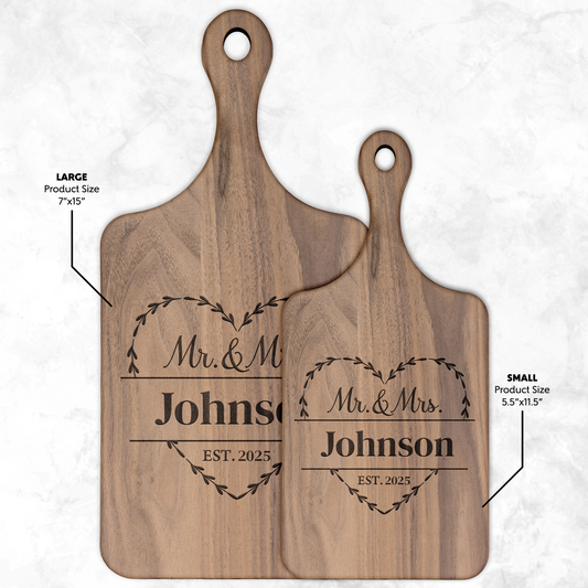 Couples Personalized Hardwood Paddle Cutting Board